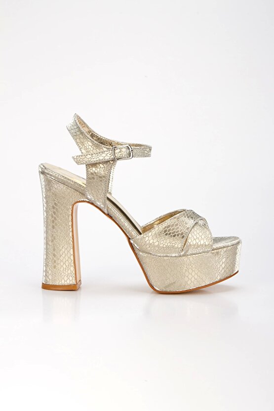 Kadın Platformlu Gece Ayakkabısı Çanta Kombini ÇAPRAZ ALTIN