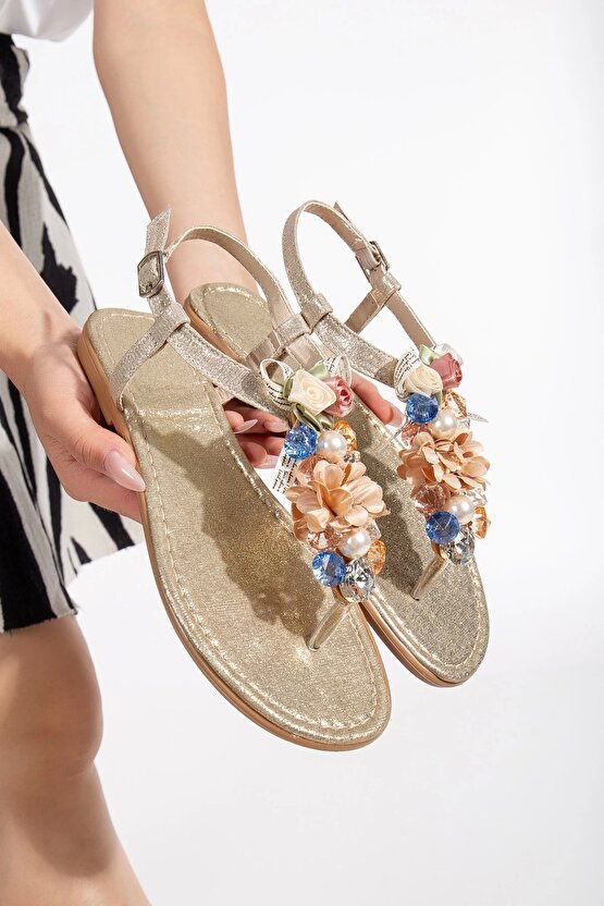 Kadın Yazlık Parmak Arası Sandalet Süslü