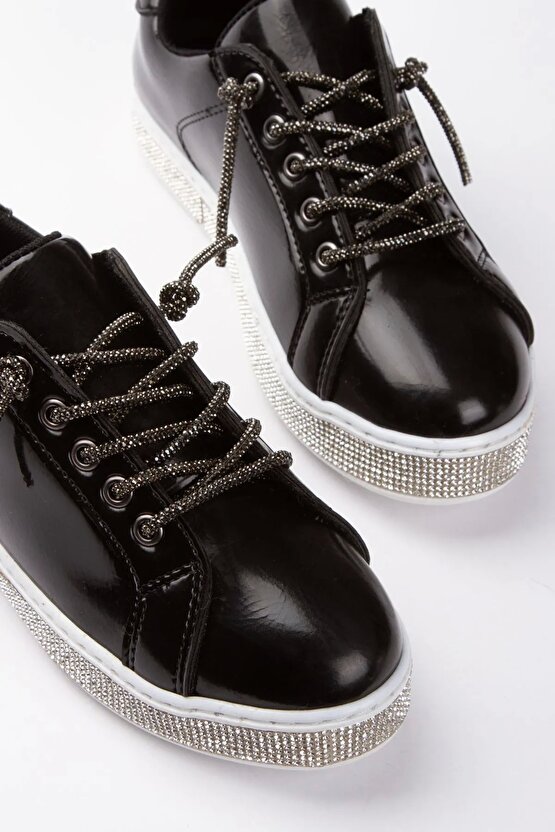 Siyah 4 CM Spor Ayakkabı TAŞ DETAYLI