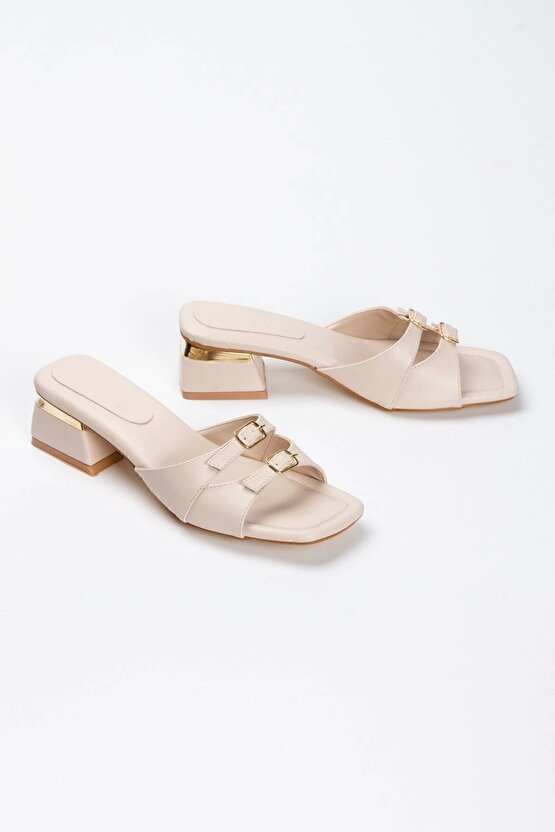 Kadın 4 Cm Tam Kalıp Tarz Topuklu Terlik Nude