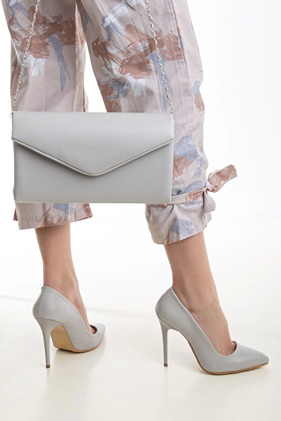 Kadın Stiletto Ince Yüksek Topuklu Ayakkabı Gri