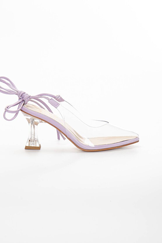 Kadın Şeffaf Ince Topuklu 7 Cm Bağlamalı Lila