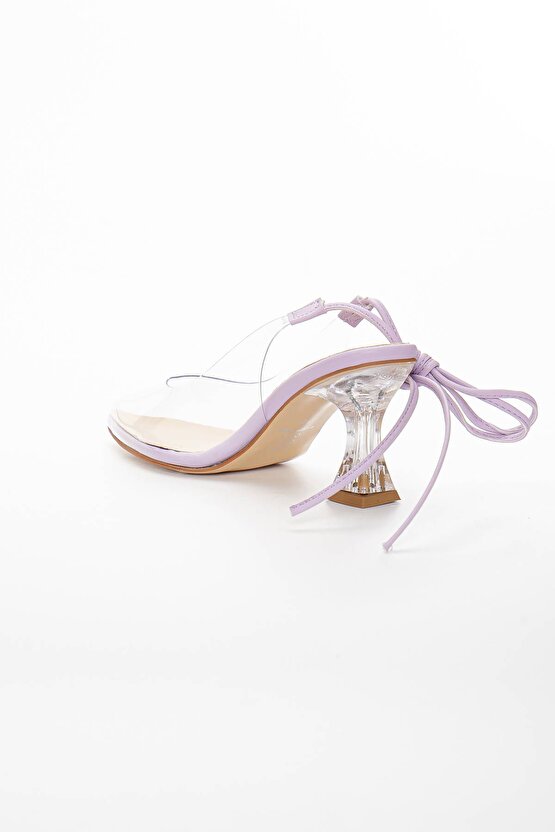 Kadın Şeffaf Ince Topuklu 7 Cm Bağlamalı Lila