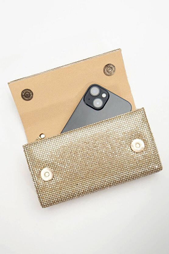 Küçük Taşlı El Çantası Altın