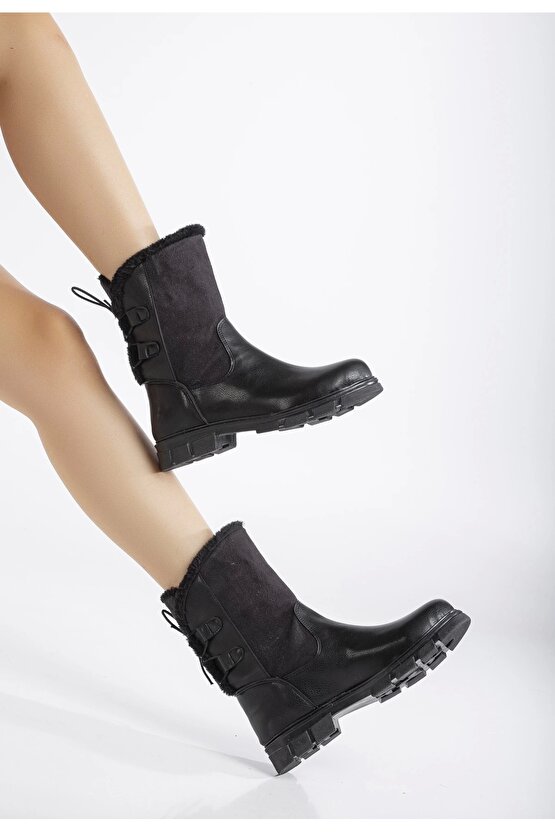 Kadın Kürklü Bot Siyah Mat