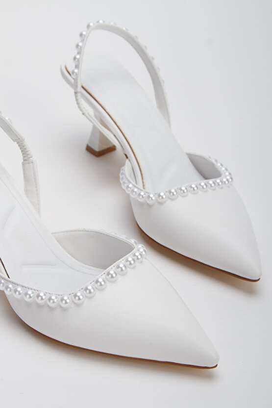 Kadın Beyaz İncili Gelinlik Ayakkabı