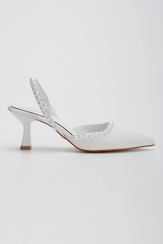 Kadın Beyaz İncili Gelinlik Ayakkabı