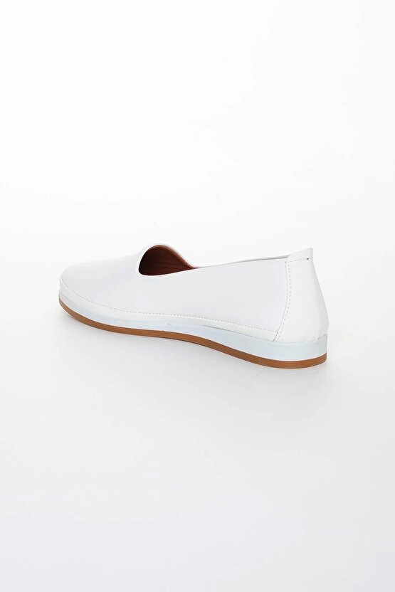 Hakiki Deri Kadın Günlük Ortopedik Ayakkabı Beyaz Düz