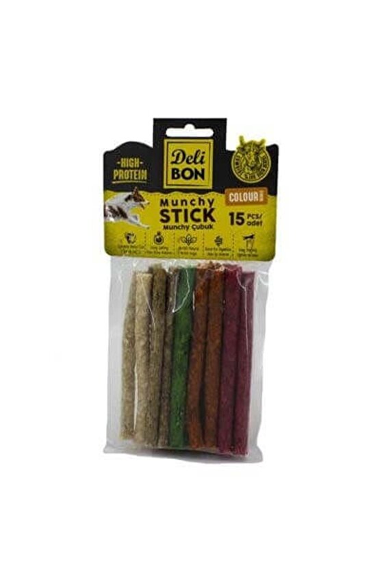 Munchy Karışık Renk İnce Deri Çubuk Köpek Ödülü 15 Adet - Petshopundan