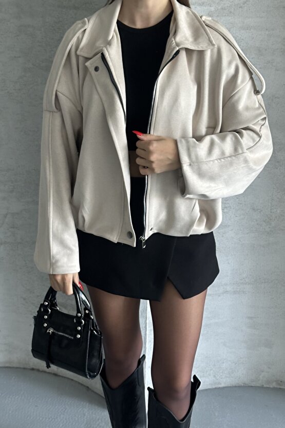 Kadın Oversize Süet Bomber Ceket - Yeni Sezon Deri Trend Ceket