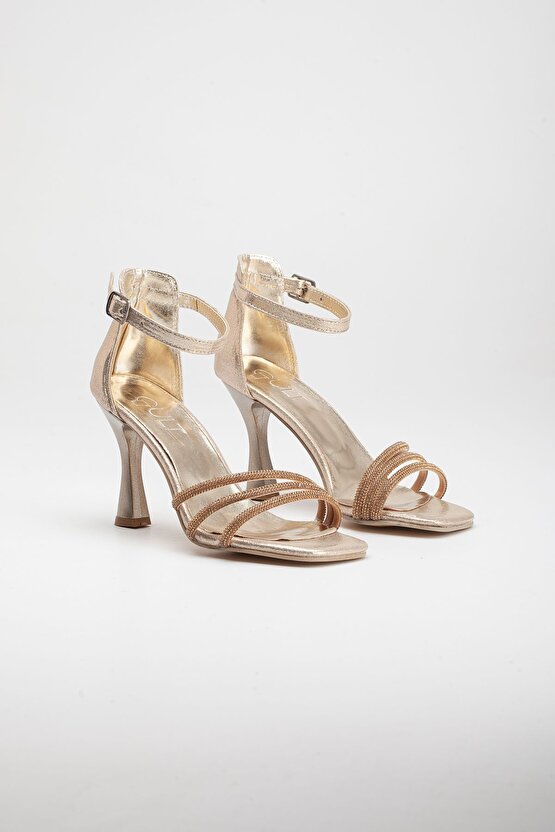 Kadın Taş Bantlı Gece Ayakkabısı Altın