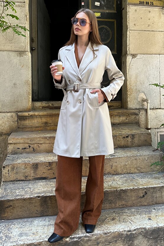 Kadın Kemerli Trençkot - 9271