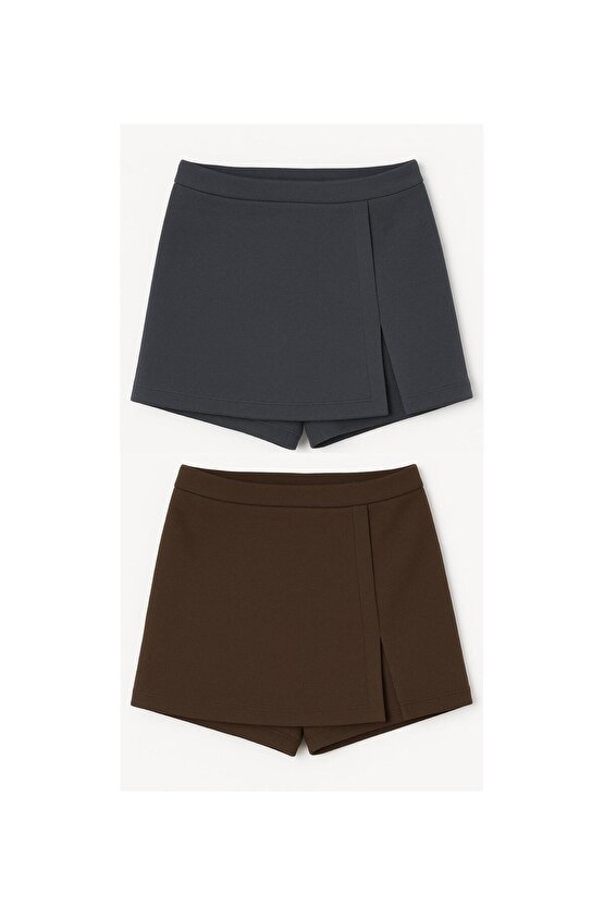 2li Yırtmaçlı Mini Şort Etek