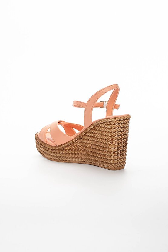 Kadın Dolgu Topuklu Çapraz Sandalet Somon