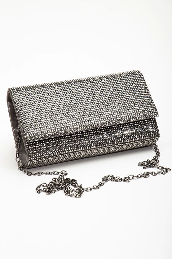 Küçük Taşlı El Çantası Platin