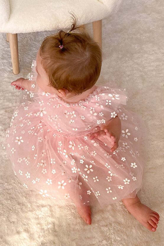 Kız Bebek Elbise Kız Çocuk Elbise Doğum Günü Parti Düğün Elbise Dantelli Kısa Kol Astarlı Elbise