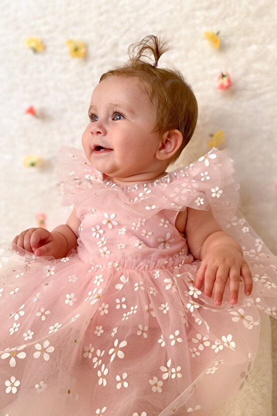 Kız Bebek Elbise Kız Çocuk Elbise Doğum Günü Parti Düğün Elbise Dantelli Kısa Kol Astarlı Elbise