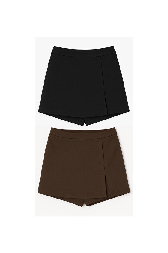 2li Yırtmaçlı Mini Şort Etek