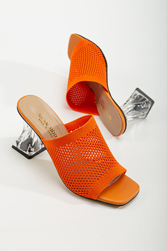 Kadın 8 Cm Triko Terlik Turuncu