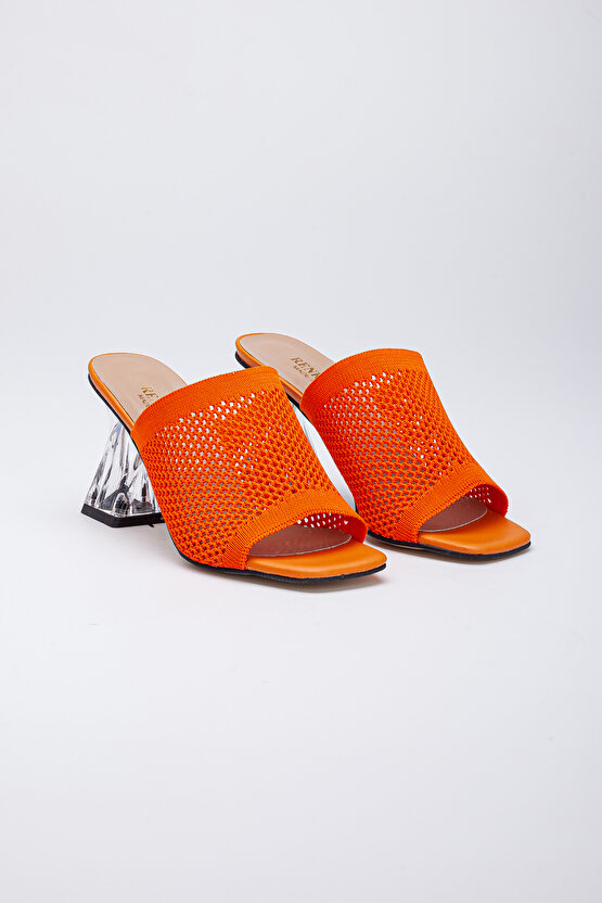 Kadın 8 Cm Triko Terlik Turuncu