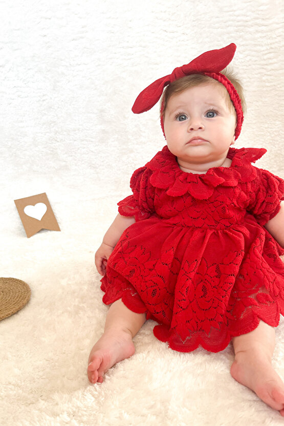 Kız Bebek Kız Çocuk Doğum Günü Parti Düğün Elbise Kısa Kol Bandanalı Dantelli Astarlı Romper