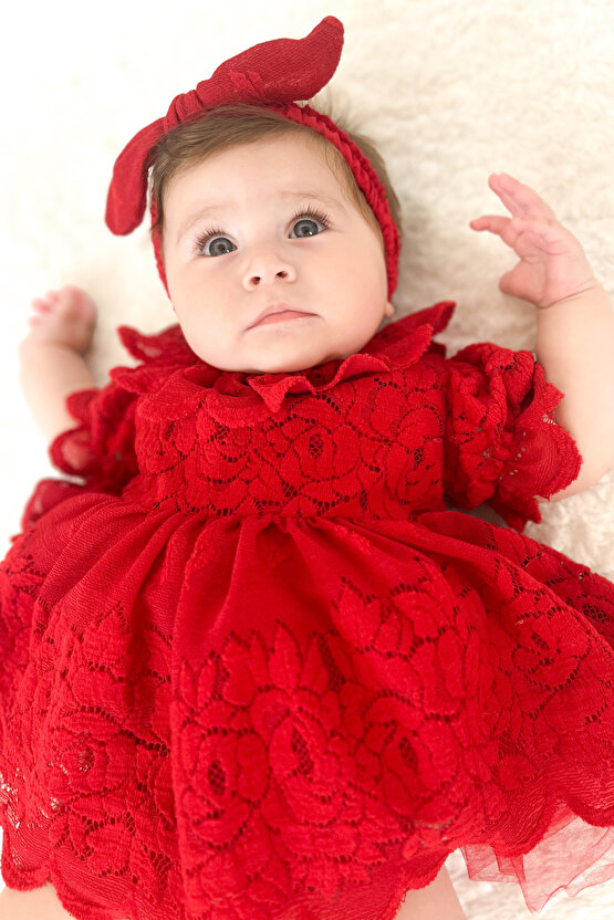 Kız Bebek Kız Çocuk Doğum Günü Parti Düğün Elbise Kısa Kol Bandanalı Dantelli Astarlı Romper