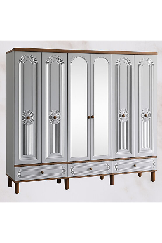 Bohem Gardırop - 6 Kapaklı Gardırop - Aynalı Kapaklı Dolap
