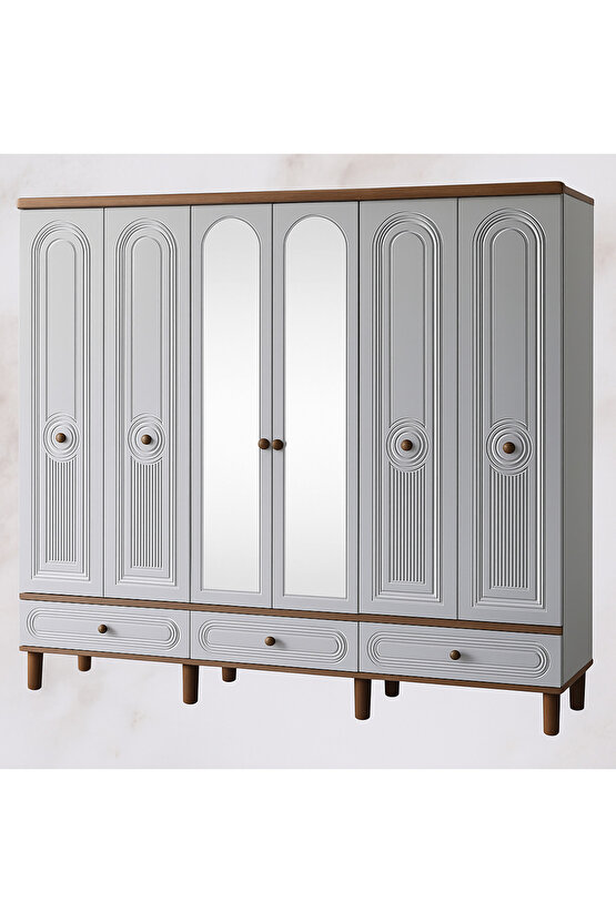 Bohem Gardırop - 6 Kapaklı Gardırop - Aynalı Kapaklı Dolap