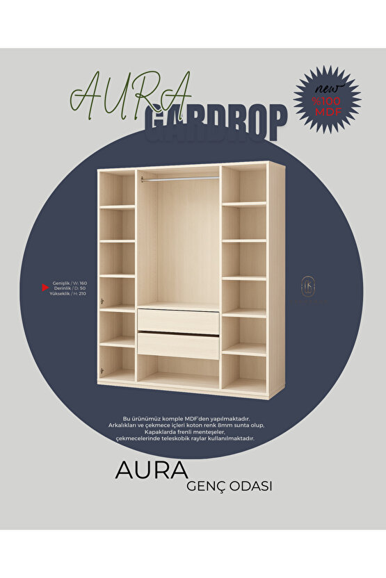 Aura Gardırop - Dolap - MDF Dolap -4 Kapaklı Gardırop