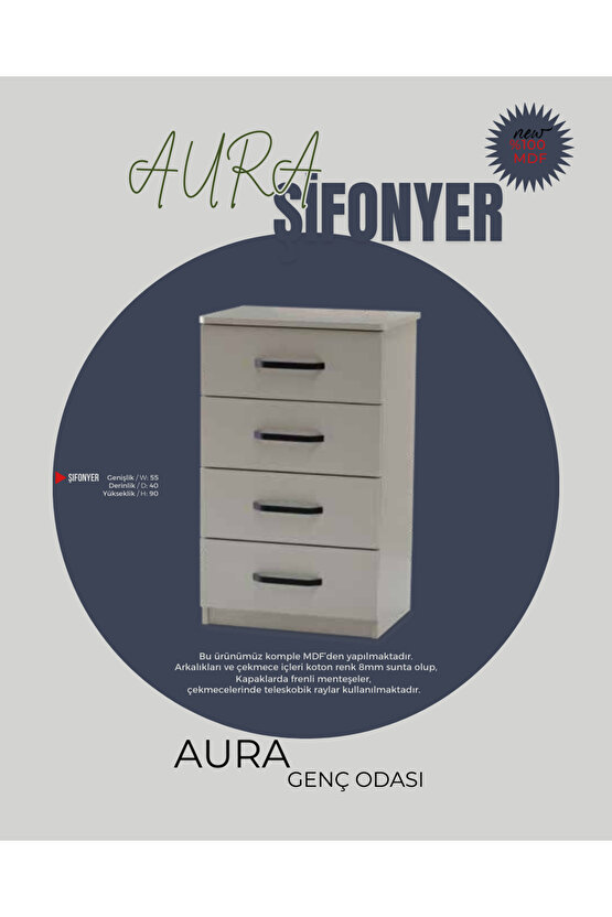 Aura Şifonyer - 4 Çekmeceli Şifonyer
