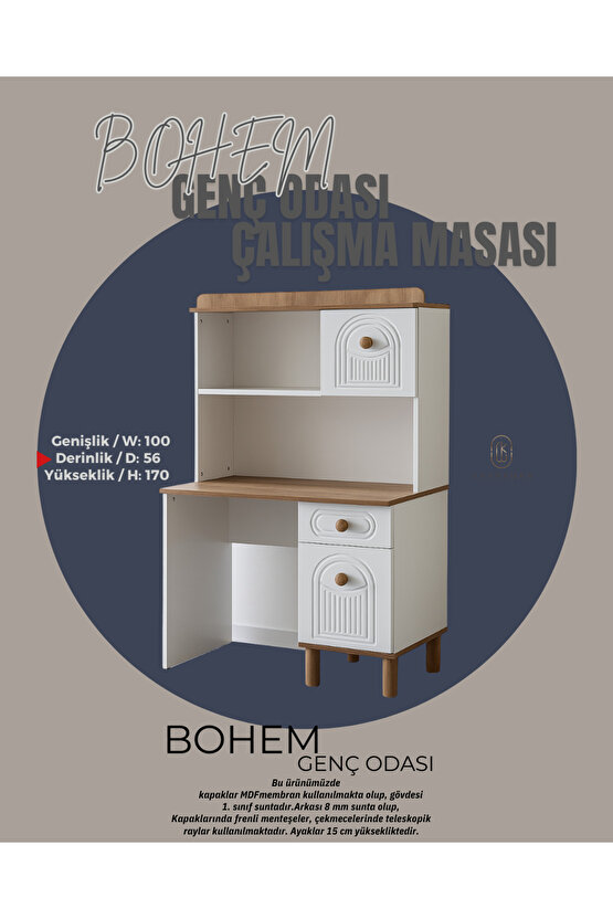 Bohem Genç Odası Takımı - Gardırop - Çalışma Masası - Şifonyer - Komodin