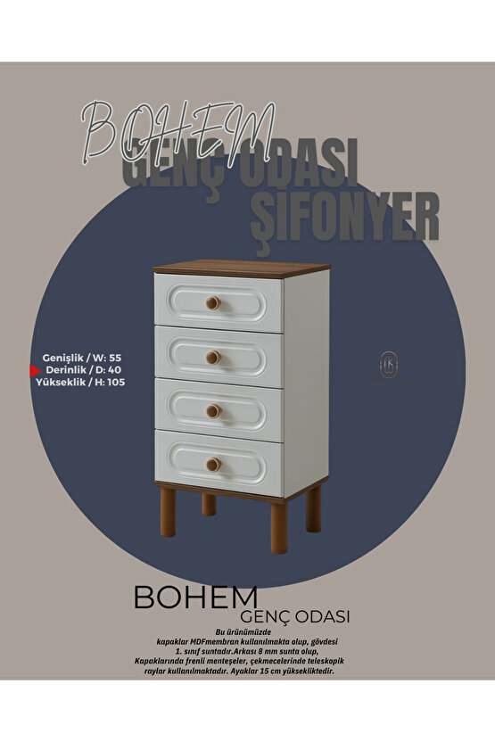 Bohem Genç Odası Takımı - Gardırop - Çalışma Masası - Şifonyer - Komodin