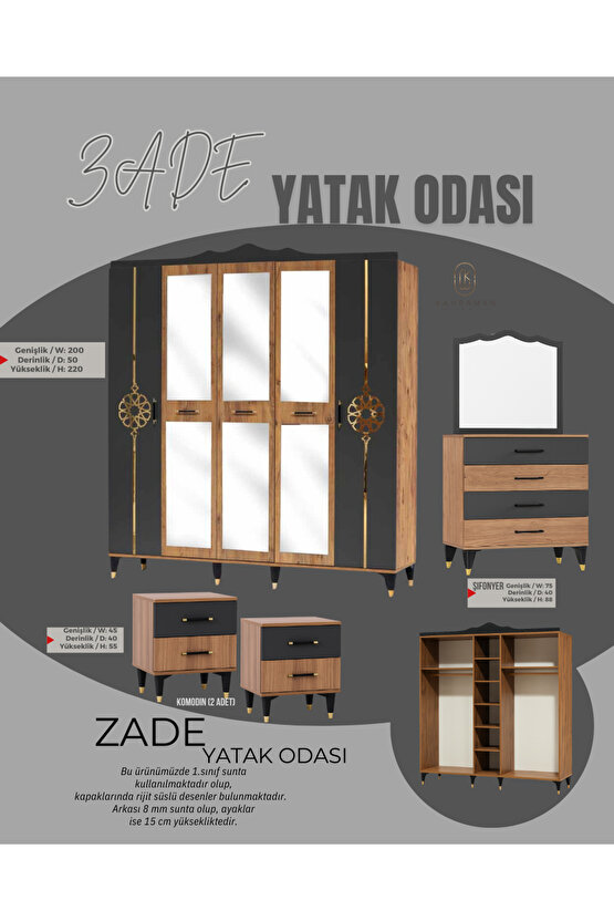 Zade Yatak Odası Takımı - Gardırop - Şifonyer - 2li Komodin
