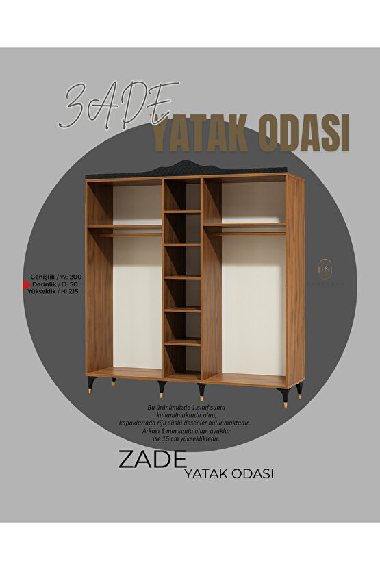 Zade Yatak Odası Takımı - Gardırop - Şifonyer - 2li Komodin