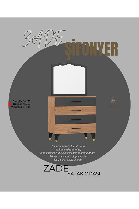 Zade Yatak Odası Takımı - Gardırop - Şifonyer - 2li Komodin