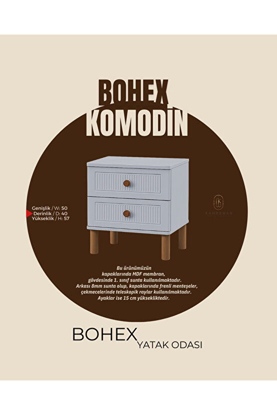 Bohex Yatak Odası Takımı - MDF Kapak Gardırop - Şifonyer - 2li Komodin