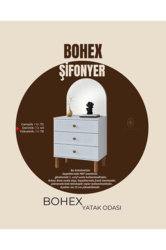 Bohex Yatak Odası Takımı - MDF Kapak Gardırop - Şifonyer - 2li Komodin