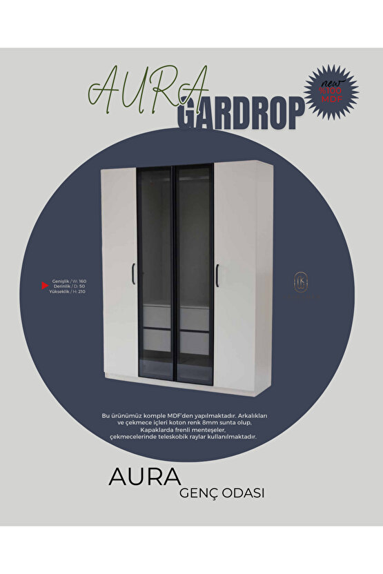 Aura Genç Odası Takımı - MDF - Gardırop - Şifonyer -Çalışma Masası - Kitaplık - Komodin