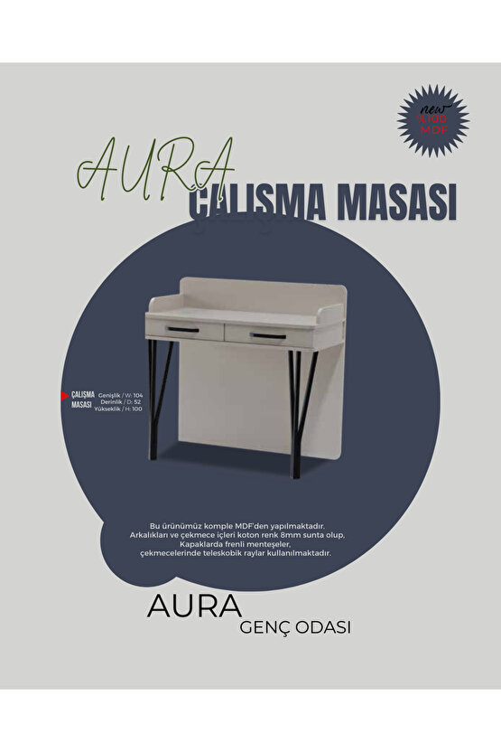 Aura Genç Odası Takımı - MDF - Gardırop - Şifonyer -Çalışma Masası - Kitaplık - Komodin