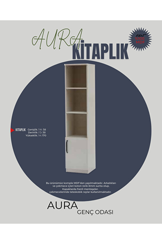 Aura Genç Odası Takımı - MDF - Gardırop - Şifonyer -Çalışma Masası - Kitaplık - Komodin