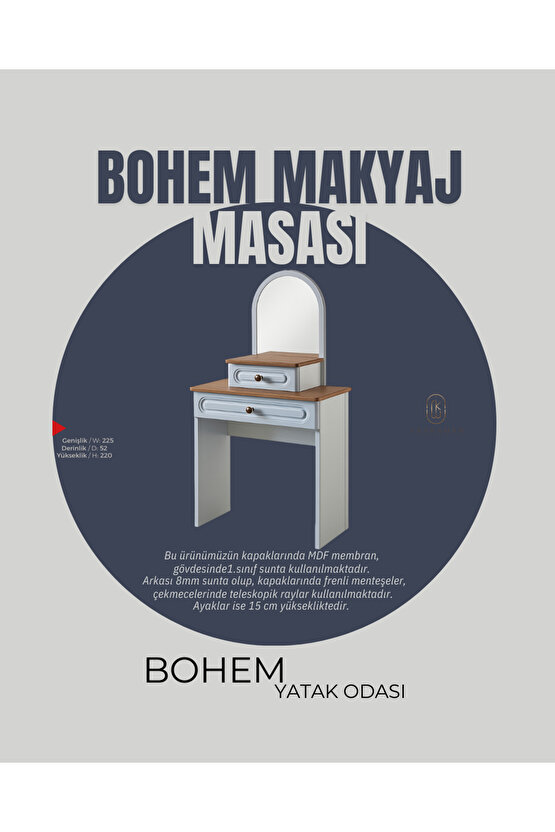 Bohem Yatak Odası Takımı - 6 Kapaklı MDF Kapak Gardırop - Şifonyer - Makyaj Masası - 2li Komodin