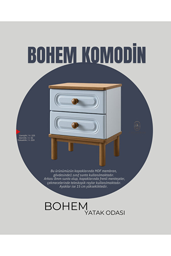 Bohem Yatak Odası Takımı - 6 Kapaklı MDF Kapak Gardırop - Şifonyer - Makyaj Masası - 2li Komodin