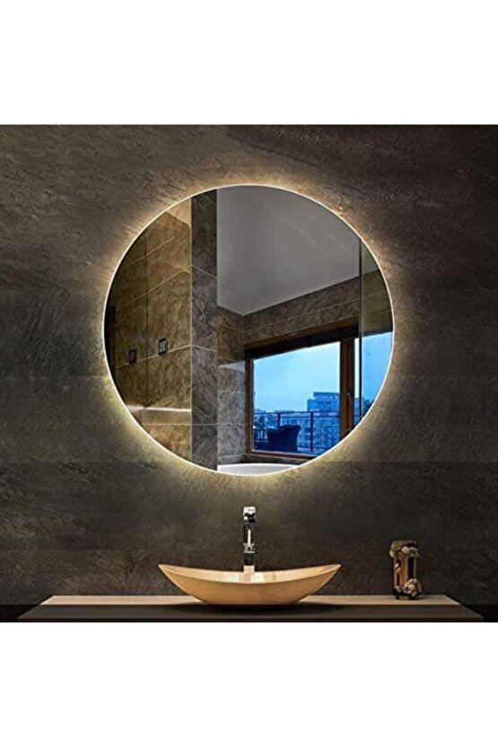 80 Cm Günışığı Ledli Yuvarlak Banyo Aynası Makyaj Aynası Trafolu