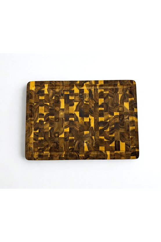 Akasya Kesme Tahtası XLarge Boy ENDGRAIN 40x32x3 cm Masif Ahşap Doğrama tahtası Sunum Tahtası