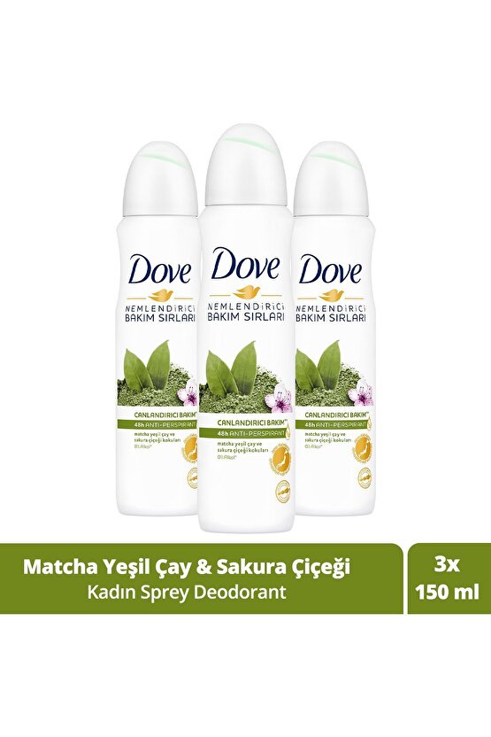 Kadın Sprey Deodorant Canlandırıcı Bakım Matcha Yeşil Çay Ve Sakura Çiçeği 150 ml X3 Adet