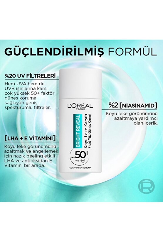 Bright Reveal Koyu Leke Karşıtı Fluid Yüz Güneş Kremi 50+ Çok Yüksek Koruma