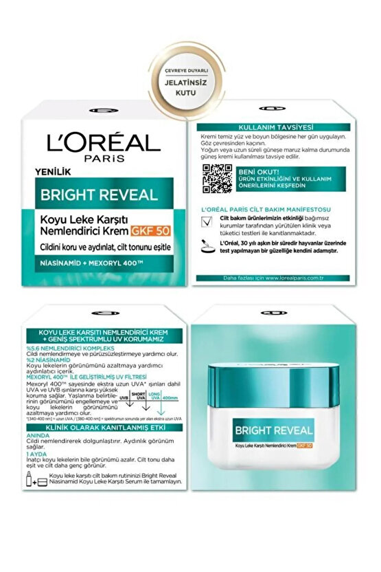Bright Reveal Koyu Leke Karşıtı, Cilt Tonu Eşitleyici Spf50 Nemlendirici Krem Niasinamid 50ml 2li