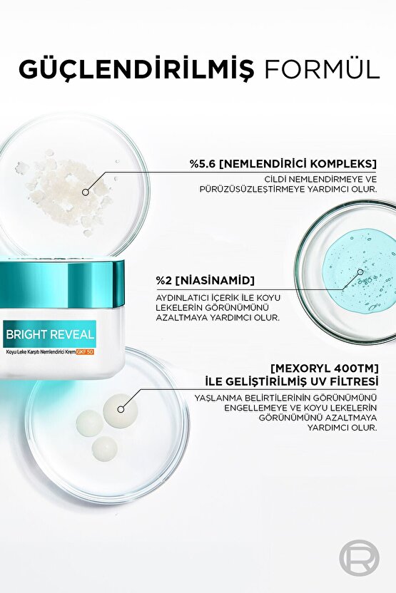 Bright Reveal Koyu Leke Karşıtı, Cilt Tonu Eşitleyici Spf50 Nemlendirici Krem Niasinamid 50ml
