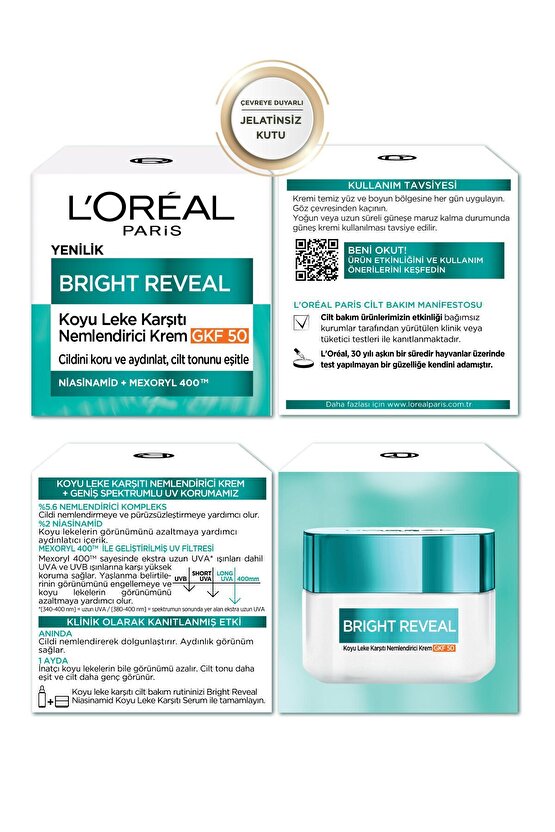 Bright Reveal Koyu Leke Karşıtı, Cilt Tonu Eşitleyici Spf50 Nemlendirici Krem Niasinamid 50ml