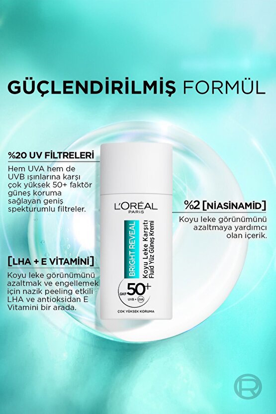 Loréal Paris Bright Reveal Spf 50+ Koyu Leke Karşıtı Fluid Günlük Yüz Güneş Kremi 50ML